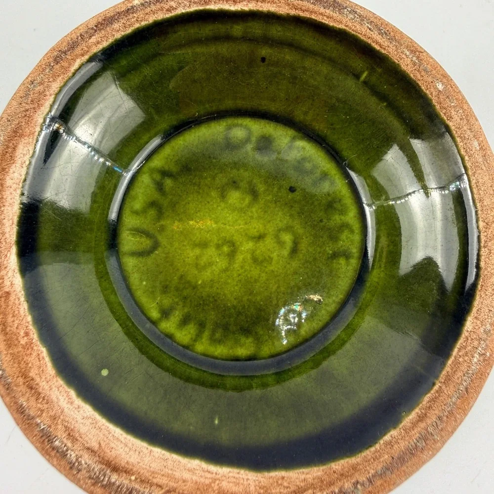 DeForest of California Green Drip Glaze Covered Pedestal Candy Dish w Lid